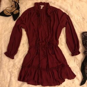 H&M Burgundy Red Boho Peasant Dress w/ Tassels 14